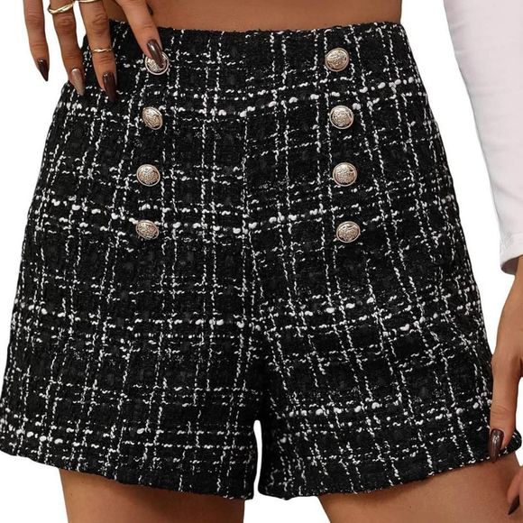 Pants - Plaid Tweed Wide Leg High Waisted